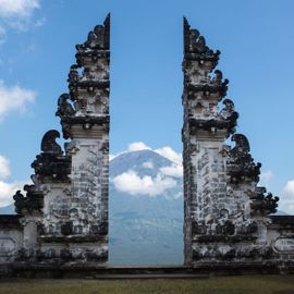 Lempuyang Luhur Temple, Stana Dewa Decorated with a View of Mount Agung